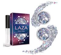 Laza Body Glitter, 2 Jars Holographic Chunky Sequins with Glitter Glue Perfect for Women Eyeshadow Makeup Face Paint Festival Rave Outfits Hair Accessories Carnival Party Costumes - Laser Galaxy