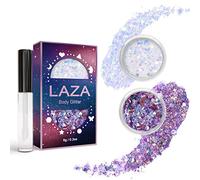 Laza Body Glitter, 2 Jars Iridescent Chunky Sequins with Glitter Glue for Women Eyeshadow Makeup Face Paint Festival Rave outfits Hair Concert Accessorie Carnival Party Costumes - Fantasy Purple White