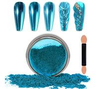 Laza Chrome Nail Powder Mirror Effect Metallic Dust Holographic Glitter Glazed Manicure Decoration Reflective Pigment for DIY Gel Polish Nail Art, Resin Craft, Gifts - Lake Blue