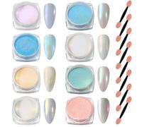 Laza Mermaid Pearl Chrome Nail Powder, 8 Colors Metallic Effect Pigment