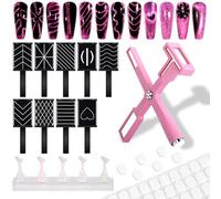 Laza Nail Magnet Set, Super Strong 5-in-1 Nail Magnet Tools with 5 Nail Stands, 100 Pcs Adhesive Tabs and 9 Pcs Patterned Magnetic Nail Polish Wands for 9D Galaxy Cat Eye Nail Art, Magnetic Nails