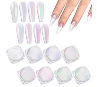 Laza White Pearl Chrome Nail Powder, 8 Colors Metallic Mirror Effect Pigment, Ice Transparent Aurora Nail Glitter Dust Kit for Gel Nail Art Decoration, Resin Craft, Gifts - Colorful White