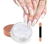Laza White Pearl Chrome Nail Powder, Glazed Mirror Effect Pigment | Aurora Nail Glitter Fairy Dust Gel Nail Art Supplies Nail Techs, Resin Craft - Misty Silver