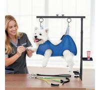 Lazaluking Dog Grooming Table Arm with Clamp (33"-43") | Extendable, Foldable Stand & Restraint with Grooming Hammock, No-Sit Rope, Tray & Bag | for Small/Medium Dogs at Home & Salon
