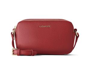 Lazarotti Bologna Leather Shoulder Bag Camera-Bag Leather Double-Zip 18 cm red