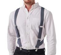 LazarsSpace 2 Clips Men's Suspenders X-Back Clip-On Elastic Braces for Formal and Casual Wear, Dark Grey, Standard
