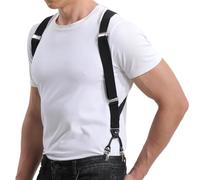 LazarsSpace Men's Side Suspenders with Dual Clips Per Side - Secure Fit, Ultimate Comfort, and Belly Relief, Black, L