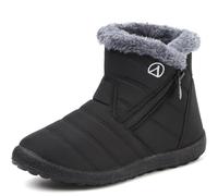 LAZAZAFI Kids Winter Snow Boots Waterproof Warm Faux Fur Lined Shoes Boy's Girl's Outdoor Walking Boots Anti-Slip Ankle Boots Comfy Flats Hiking Boots Black UK3.5