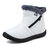 LAZAZAFI Kids Winter Snow Boots Waterproof Warm Faux Fur Lined Shoes Boy's Girl's Outdoor Walking Boots Anti-Slip Ankle Boots Comfy Flats Hiking Boots White UK1