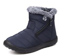 LAZAZAFI Kids Winter Snow Boots - Waterproof, Warm Faux Fur Lined Shoes for Boys & Girls - Outdoor, Walking, Hiking Boots - Comfortable, Anti-Slip - Blue, UK1