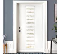 LazBlinds Cordless French Door Blinds, No Drill Roll Up Zebra Blinds for Doors, Light Control Day and Night Sheer Shades for Front Door Patio Sidelight Glass Door, 14'' W x 70'' L, White