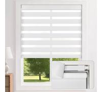 LazBlinds Cordless Zebra Blinds for Windows - Dual Layer Light Filtering & Blackout Roller Shades, Free-Stop Lift System, No Drill Easy Install, Day & Night Privacy with Valance, 26.5"W X 72"H, White