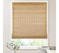 LazBlinds No Drill Bamboo Roller Shades, Brown206, 29" W x 64" H | No Tools Cordless Bamboo Blinds, Light Filtering Roll Up Blinds for Windows, French Door, Porch or Patio Privacy Screen