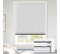 LazBlinds No Drill Blackout Vinyl Mini Blinds, White 25"x64" | No tools needed. Child-safe cordless lift. 100% blackout for total privacy. Durable, easy clean.