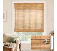 LazBlinds No-Drill Cordless Roman Shade - Light Filtering Natural Wood, Easy Install Bamboo Blind for Windows 29.5" W x 48" H, Malay Oak