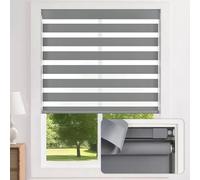 LazBlinds No-Drill Cordless Zebra Blinds - Dual Layer Light Filtering & Room Darkening, Free-Stop Lift, Easy Install, Day & Night Privacy with Valance for Window 21.5" W x 64" H, Grey