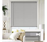 LazBlinds No Tools No Drill 1" Vinyl Mini Blinds, Cordless Blinds for Windows, Light Filtering Horizontal Window Blinds & Shades, 26" W x 48" H, Grey