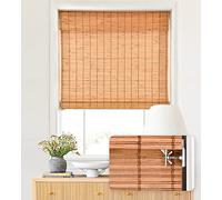 LazBlinds No Tools No Drill Cordless Bamboo Roman Shades, Light Filtering Window Treatment, Roll Up Bamboo Blinds for Window 20'' W x 64'' H, Wood