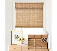 LazBlinds No Tools No Drill Cordless Bamboo Roman Shades, Light Filtering Window Treatment, Roll Up Bamboo Blinds for Windows 20'' W x 64'' H, Brown