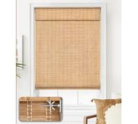 LazBlinds No Tools No Drill Cordless Bamboo Roman Shades, Light Filtering Window Treatment, Roll Up Bamboo Blinds for Window 39'' W x 64'' H, Brown