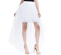 Lazder Womens Mesh High Waist Pleated Fluffy Maxi Dovetail Tutu Skirt Layered Tulle High Low Asymmetric Dance Party A-Line Petticoat (White)