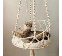 Lazdrapel Macrame Cat Hammock, 40cm Boho Style Hanging Cat Bed with Cotton Mat and Hooks, Handwoven Swing for Sleeping, Garden, Balcony, Living Room, Indoor & Outdoor Use