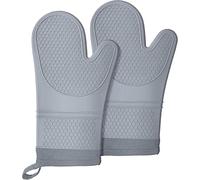 Lazebox Extra Long Silicone Oven Mitts, Heat and Slip Resistant Oven Mitts with Soft Cotton Lining Non-Slip Textured Grip, Long Flexible Thick Gloves for BBQ, Baking, Cooking, 12.59 inch, Gray