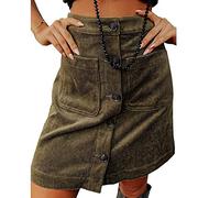 LAZIRO Women's Autumn and Winter Corduroy Half-Body Skirt High Waist Hundred Skirt Buckle Design Short Skirt Army Green