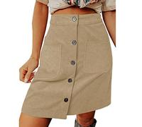 LAZIRO Women's Autumn and Winter Corduroy Half-Body Skirt High Waist Hundred Skirt Buckle Design Short Skirt