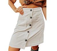 LAZIRO Women's Autumn and Winter Corduroy Half-Body Skirt High Waist Hundred Skirt Buckle Design Short Skirt Off-White