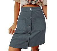 LAZIRO Women's Autumn and Winter Corduroy Half-Body Skirt High Waist Hundred Skirt Buckle Design Short Skirt Grey