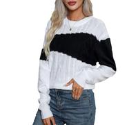 LAZIRO Women's Autumn and Winter Round Neck Jumper Women's Pullover Loose Long-Sleeved Knitted Sweater White