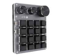 Lazmin112 16 Key Mechanical Keyboard, Programmable Macro Keypad with 3 Adjustable Knobs, BT 2.4G Wired 3 Modes, Red Switch, Customizable Shortcut Keys, with LED Lighting, for Gaming (Black)