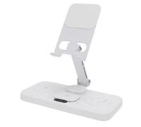 Lazmin112 6 in 1 Wireless Charging for Ios Device, with Alarm Clock, 6 Adjustable Ambiance Lights, 15W Quick Charging, Foldable And Rotatable Stand, For Phone, Watch, Earbuds (White)