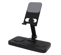 Lazmin112 6 in 1 Wireless Charging for Ios Device, with Alarm Clock, 6 Adjustable Ambiance Lights, 15W Quick Charging, Foldable And Rotatable Stand, For Phone, Watch, Earbuds (Black)