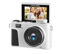 Lazmin112 8K Digital Camera, 88MP, 3 Inch 180° Flip Screen, 18X Zoom, Dual Battery, Autofocus, WiFi Mirrorless Camera with Lens Cap, Hot Shoe, Pop Up Flash, 32GB, for Photography (White)