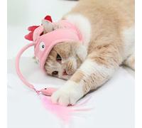 Lazmin112 Cat Fishing Headdress Toy Cute Interactive Hat for Funny Feather Bait Replaceable Pendant, Soft Kitten Teaser Toy for Playing Alone, for Cat Lovers (Pink Dinosaur)