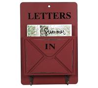 Lazmin112 Creative Wooden Mail Box Letter Holder Wall Rack Vintage Key Hook Hanger for Rural Home Decor Saving Space 18 * 4.2 * 26cm (W261801 Letter Hook-red)