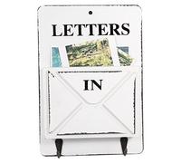 Lazmin112 Creative Wooden Mail Box Letter Holder Wall Rack Vintage Key Hook Hanger for Rural Home Decor Saving Space 18 * 4.2 * 26cm (W261803 Letter Hook-White)