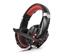 Lazmin112 Gaming Headset, 40mm Drivers Over Ear Headphones with Adjustable 120° Noise Canceling Mic and LED Light, for Laptop, Tablet, Mobile Phones, Desktop PC, Gaming Console (Black and Red)