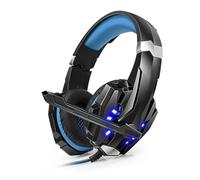 Lazmin112 Gaming Headset, 40mm Drivers Over Ear Headphones with Adjustable 120° Noise Canceling Mic and LED Light, for Laptop, Tablet, Mobile Phones, Desktop PC, Gaming Console (Black and Blue)