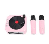 Lazmin112 Mini Karaoke Machine, Portable Speaker with 2 Wireless Microphones, HiFi Sound Quality, 4 Magic Voice Effects, 5H Playback Time, Family Party Travel Gift (Pink)