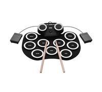 Lazmin112 Silicone Digital Drum Set, Roll-up Electronic Drum Pad with Built-in Speakers, Pedals for Home Practice, Black
