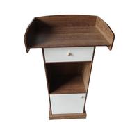Lazmin112 Standing Pulpit Podium MDF Floor Lectern Desk with Storage Shelf for Classroom Office Wedding, Modern Wear-Proof Design for Public Speaking (Oak Color, Warm White Drawer and Door)