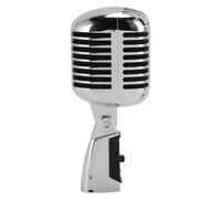 Lazmin112 Vintage Microphone, Classic Retro Dynamic Vocal Microphone with Self Tensioning Swivel Rack, Metal Unidirectional Cardioid Mic for KTV (Silver)