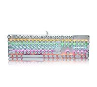 Lazmin112 White Mechanical Keyboard, Retro Round Cap Design with Long Life Expectancy and Fast Response Custom Switches, User Friendly Shortcut Keys for PC Gaming