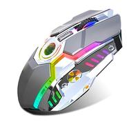 Lazmin112 Wireless Charging Gaming Mouse with RGB Light, Mechanical Switch, 5 Light Modes, 2400dpi, 2.4GHz Wireless for Win7/8/10/iOS/XP/Vista (Iron Grey)