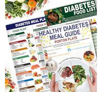 LAZTZQ 3 Pcs Diabetes Food List, Diabetes Food Chart & Meal Planner for Diabetics, Diabetes Information Chart-Printable Serving Size, Carbs Calories, Protein, Vitamin Low Carband and Glycemic Index