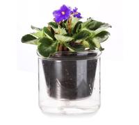 LAZUSAM 4 Inch Self Watering Pot,African Violet Pot,Bottom Watering Glass Planter for Indoor Plants and Progagation