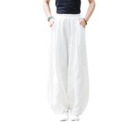 Lazutom Boho Linen Palazzo Pants for Women Summer Lightweight Cotton Wide Leg Trousers with Elastic Waist for Vacation Beach Wear White
